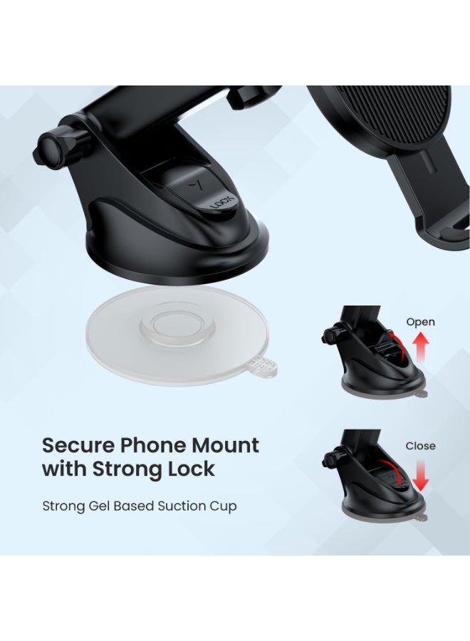 بورترونيكس Portronics Clamp M3 Adjustable Car Mobile Phone Holder Stand for Dashboard & Windshield, 360° Rotational, Strong Suction Cup, Compatible with 4 to 6 inch Devices(Black) - Image 4